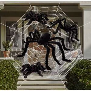 Halloween Black Scary Giant Spider Huge Spider Web Halloween Decor Home Bar Haun
